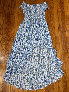 Crystal Dolls Blue Floral Off-Shoulder High/Low Dress Size M